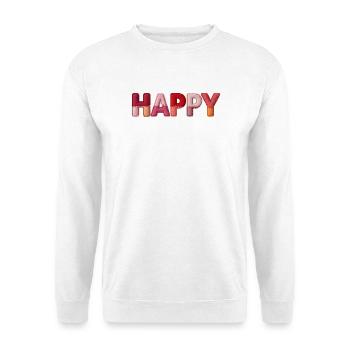 Happy Stoff Optik Typografie Trend - Unisex Pullover - Weiß - Vorne
