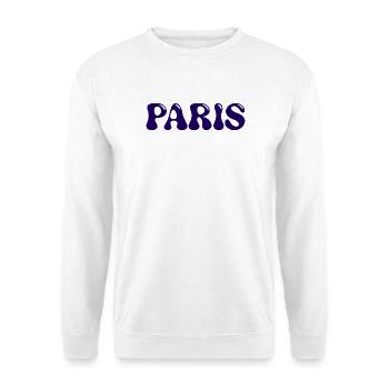 Pariser Glänzende Marineblaue Patentbriefe - Unisex Pullover - Weiß - Vorne - Alina (178cm) & Michal (187cm)