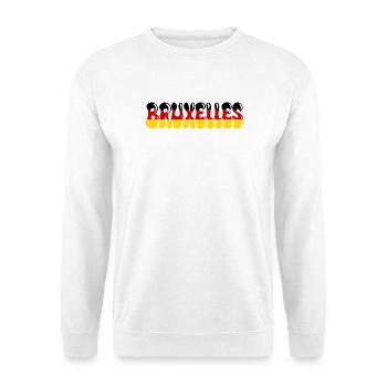 Brüssel, Belgische Flagge Schwarz, Gelb, Rot, - Unisex Pullover - Weiß - Vorne - Alina (178cm) & Michal (187cm)