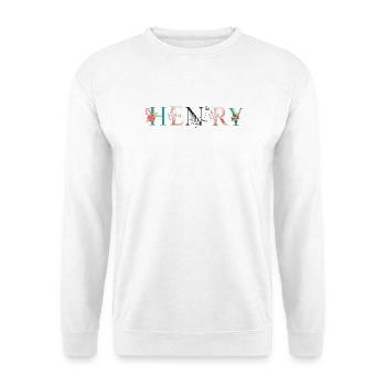 HENRY Namenskunst mit gestickten Blumen - Unisex Pullover - Weiß - Vorne