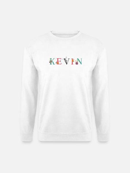 KEVIN Namenskunst mit Blumen bestickt - Unisex Pullover - Weiß