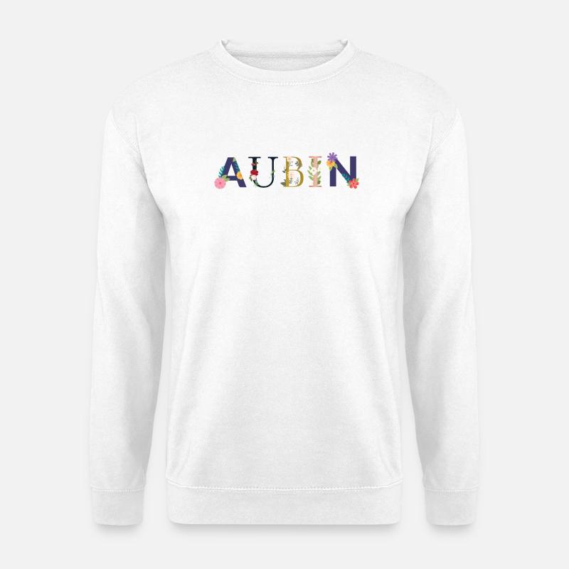 AUBIN Name mit Blumen geschmückt - Unisex Pullover - Weiß