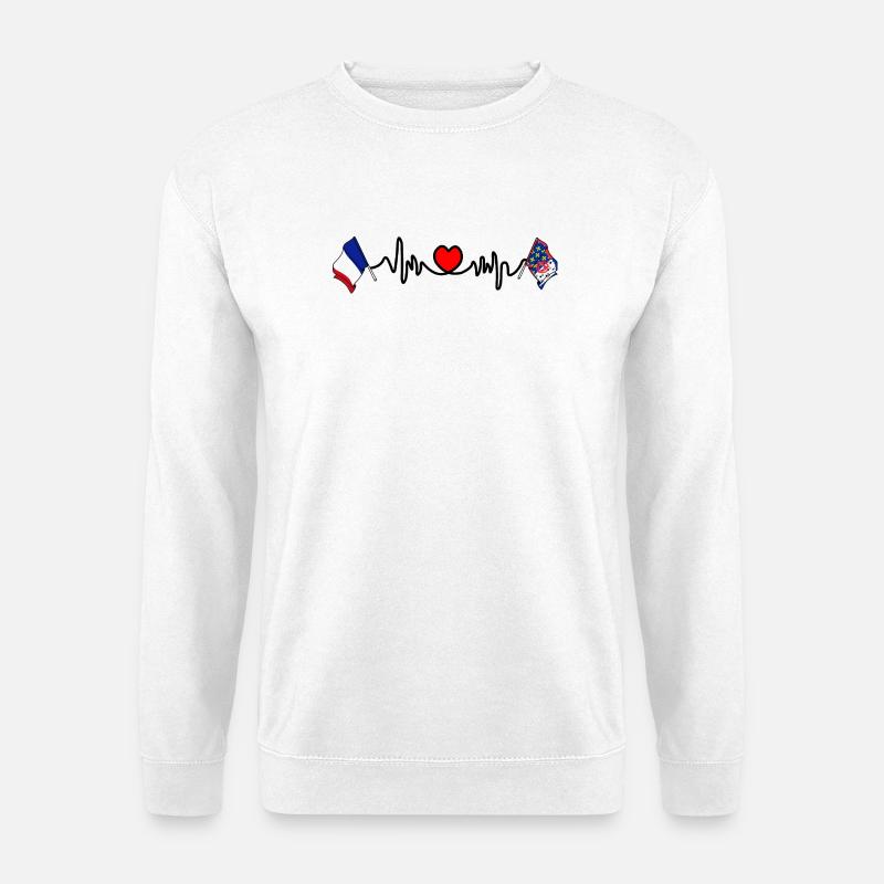 Flaggen links/rechts + Herzschlag mit Herz - Unisex Pullover - Weiß