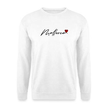 Mallorca Herz Schriftzug - Unisex Pullover - Weiß - Vorne - Alina (178cm) & Michal (187cm)