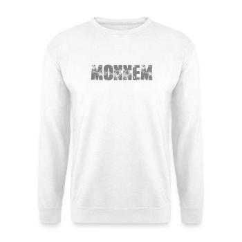 Monnem Distressed Logo Muster - Unisex Pullover - Weiß - Vorne - Alina (178cm) & Michal (187cm)