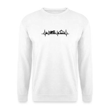 Camping Herzschlag Wohnmobil Zelt - Unisex Pullover - Weiß - Vorne - Alina (178cm) & Michal (187cm)