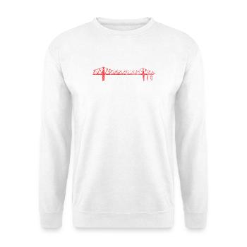 Rendsburger Hochbrücke Scribble Design – RD Skylin - Unisex Pullover - Weiß - Vorne - Alina (178cm) & Michal (187cm)