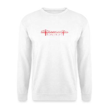 Rendsburg Hochbrücke – Typografie Scribble Design  - Unisex Pullover - Weiß - Vorne - Alina (178cm) & Michal (187cm)