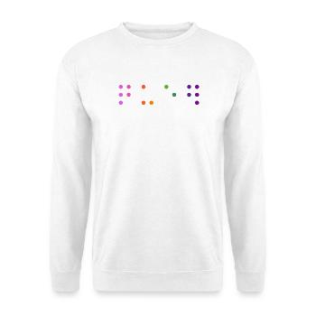 Queer-Kontraktierte Braille - Unisex Pullover - Weiß - Vorne - Alina (178cm) & Michal (187cm)