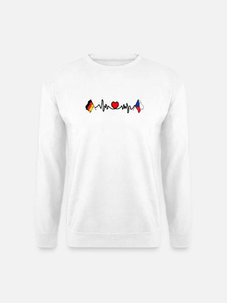 Cardioherz mit Flagge Deutschland und Flagge Tschechien - Unisex Pullover - Weiß