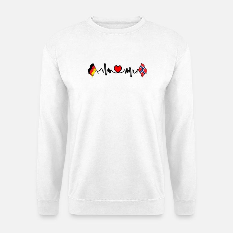 Cardioherz mit Flagge Deutschland und Flagge Norwegen - Unisex Pullover - Weiß