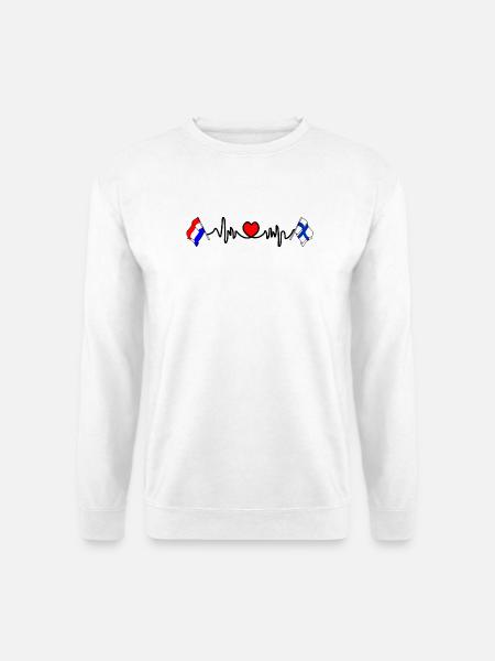 Cardio-Herz mit Flagge Niederlande, Finnland - Unisex Pullover - Weiß
