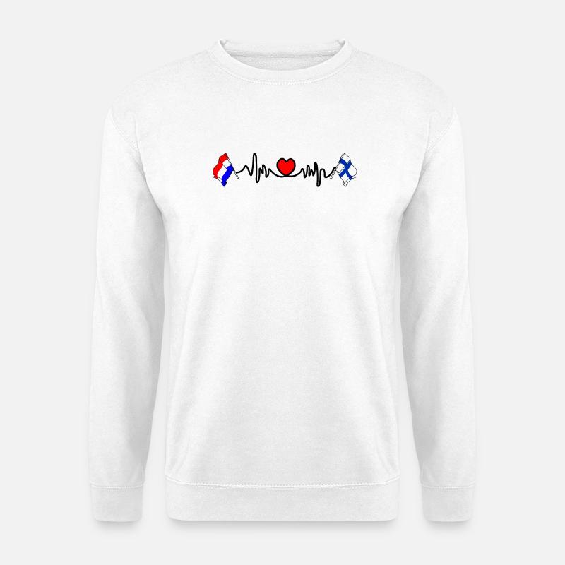 Cardio heart with Flag Netherlands, Finland - Unisex Sweatshirt - white
