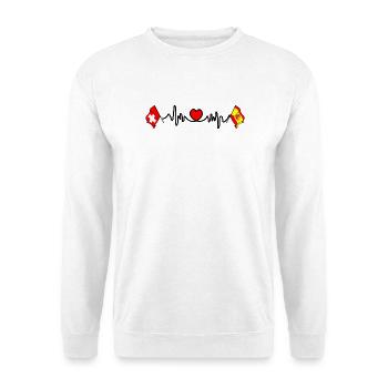 Cardioherz mit Flagge Schweiz, Flagge Spanien - Unisex Pullover - Weiß - Vorne