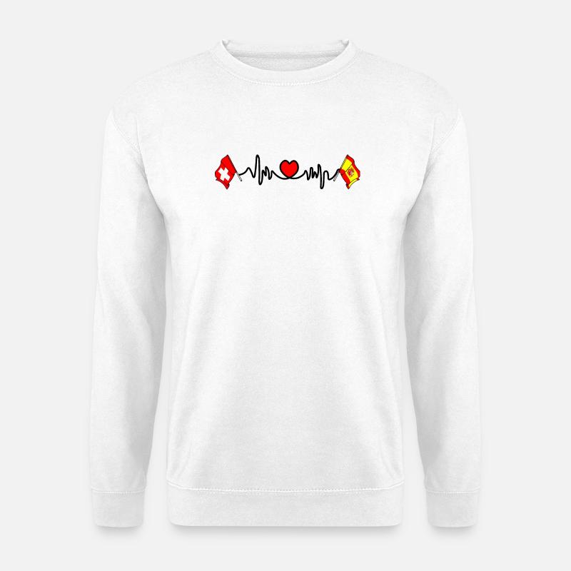 Cardioherz mit Flagge Schweiz, Flagge Spanien - Unisex Pullover - Weiß