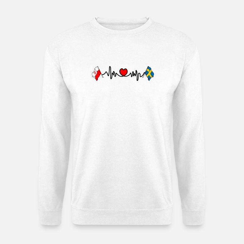 Cardio heart Drapeau Pologne, drapeau Suède - Sweat-shirt Unisexe - blanc