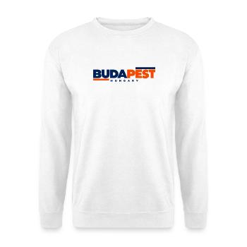 Budapest – Zweifarbiges Typografie-Motiv - Unisex Pullover - Weiß - Vorne - Alina (178cm) & Michal (187cm)