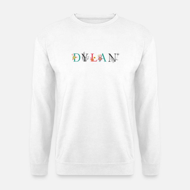 DYLAN Namenskunst mit Blumen bestickt - Unisex Pullover - Weiß