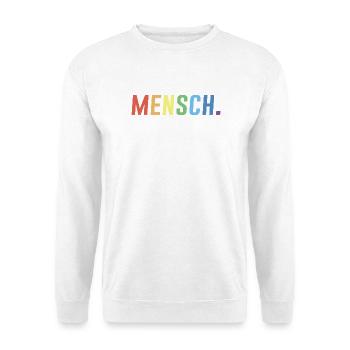 Mensch LGBT Regenbogen - Unisex Pullover - Weiß - Vorne - Alina (178cm) & Michal (187cm)