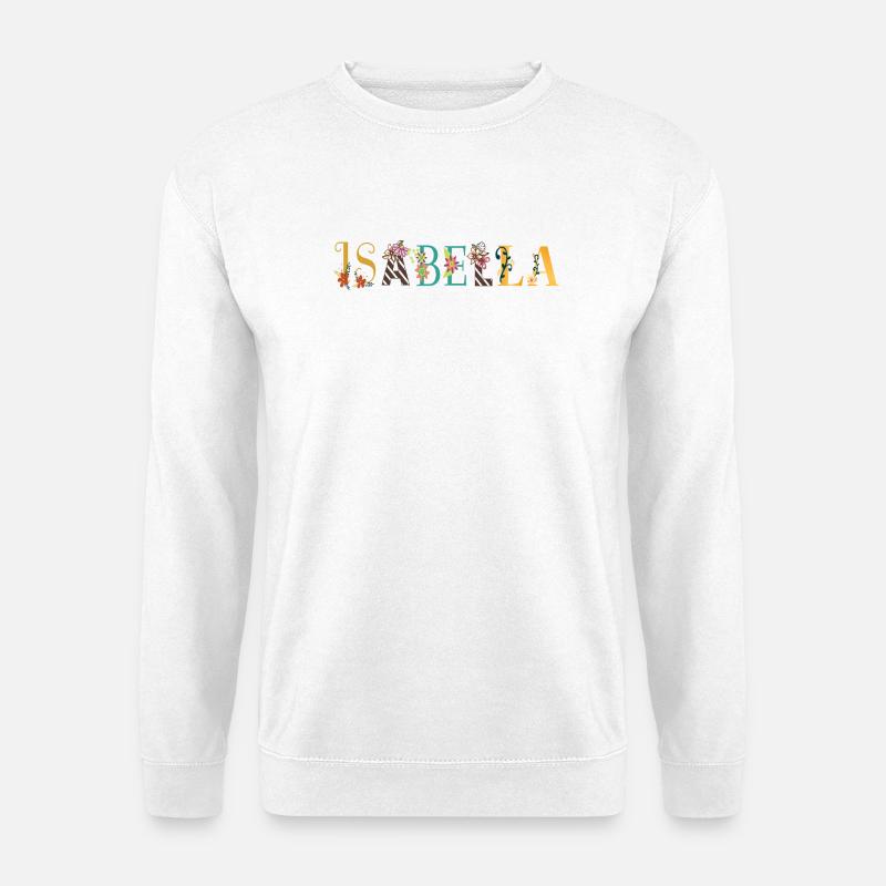 ISABELLA Namenskunst mit Blumen bestickt - Unisex Pullover - Weiß