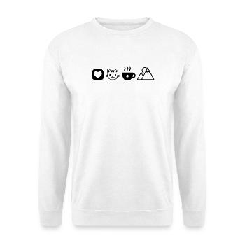 Einfache Hobby Icons Katzen Kaffee Berge Liebe  - Unisex Pullover - Weiß - Vorne