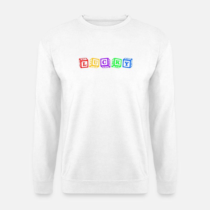 Lucky – Buntes 3D-Würfelbuchstaben-Design - Unisex Pullover - Weiß