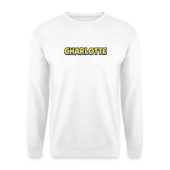 Charlotte – Handgezeichnete Typografie - Unisex Pullover - Weiß - Vorne - Alina (178cm) & Michal (187cm)