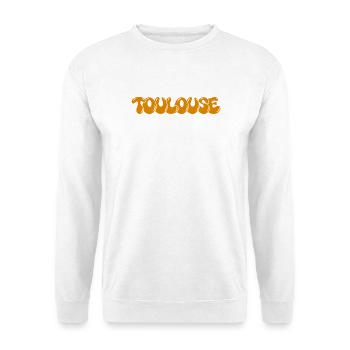 Toulouse Retro Groovy Orange Senf - Unisex Pullover - Weiß - Vorne - Alina (178cm) & Michal (187cm)