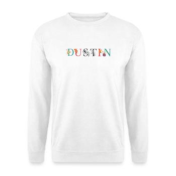 DUSTIN Namenskunst mit gestickten Blumen - Unisex Pullover - Weiß - Vorne