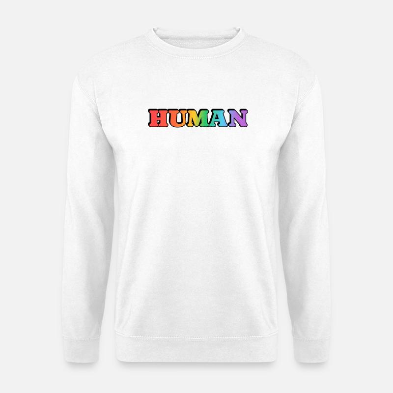 MENSCHLICHER Regenbogentext schwuler LGBT-Stolz - Unisex Pullover - Weiß