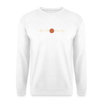 Herzschlag trifft Zielscheibe - Unisex Pullover - Weiß - Vorne - Alina (178cm) & Michal (187cm)