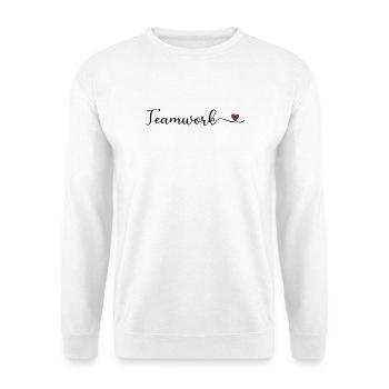Teamwork Schrift mit Herz - Unisex Pullover - Weiß - Vorne - Alina (178cm) & Michal (187cm)