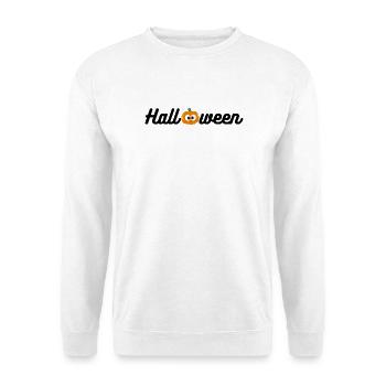 Halloween Print, Halloween Shirt, Kürbis Shirt - Unisex Pullover - Weiß - Vorne - Alina (178cm) & Michal (187cm)