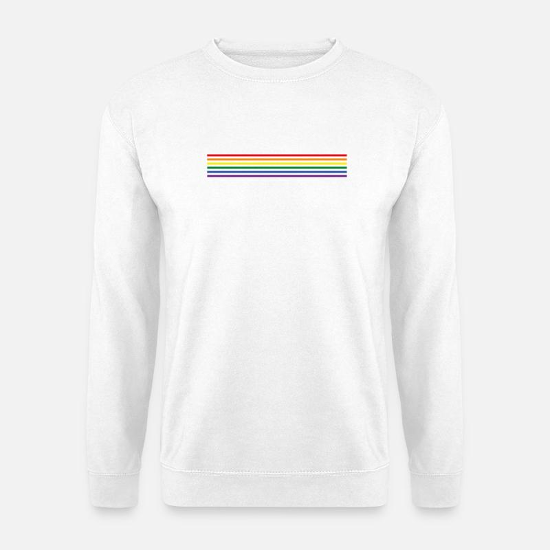 Regenbogen-Fahne (Streifen, minimalistisch) - Unisex Pullover - Weiß