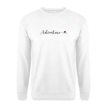 Abenteuertypografie mit Herz - Unisex Pullover - Weiß - Vorne - Alina (178cm) & Michal (187cm)
