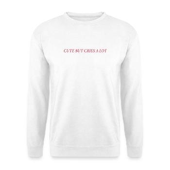 cute but cries a lot (rot) - Unisex Pullover - Weiß - Vorne - Alina (178cm) & Michal (187cm)