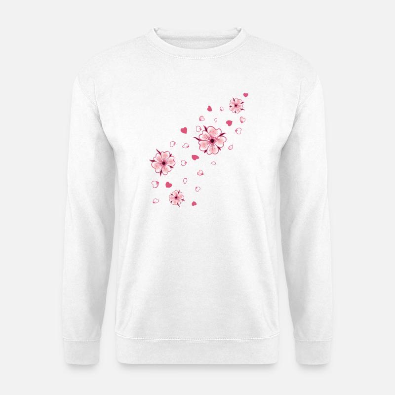Fliegende Kirschblüten mit Herzen Sakura Frühling - Unisex Pullover - Weiß