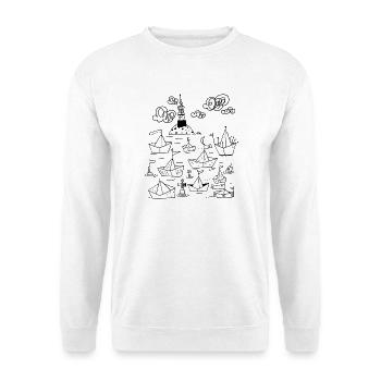 Papierschiffchen mit Leuchtturm - Unisex Pullover - Weiß - Vorne