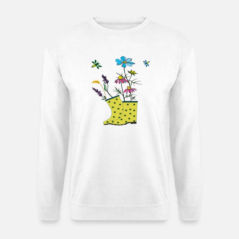 Garten Stiefel mit Blumen und Kräuter - Unisex Pullover - Weiß