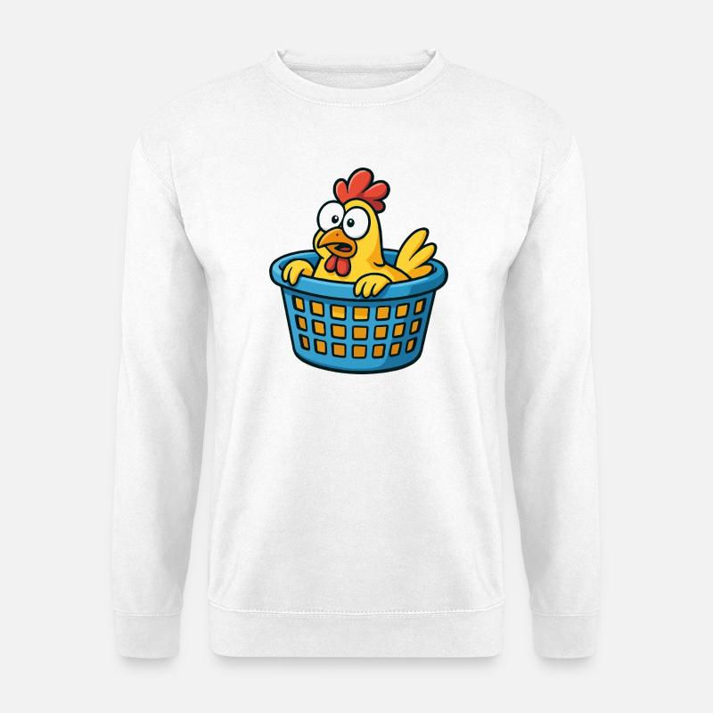 Verspielter Hühner-Karton Druck - Unisex Pullover - Weiß