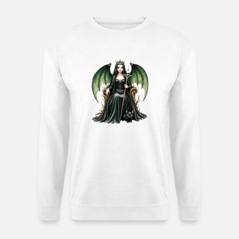 Geflügelte Dunkle Königin mit Stab - Unisex Pullover - Weiß
