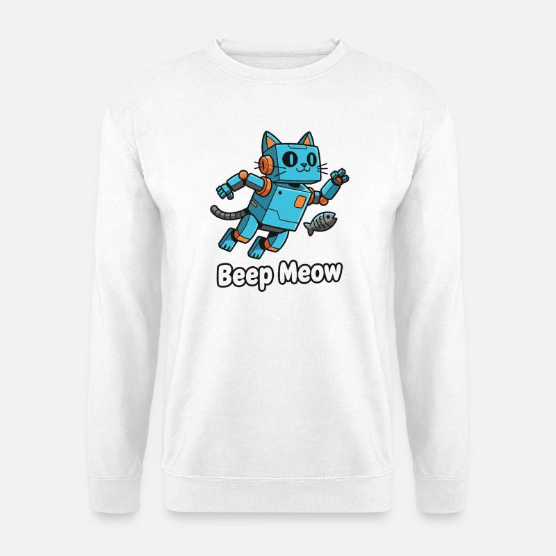Blauer Roboterkater Beep Meow - Unisex Pullover - Weiß