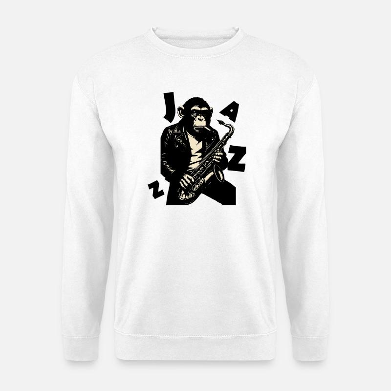 Saxophone Monkey in Leather Jacket - Unisex Sweatshirt - white