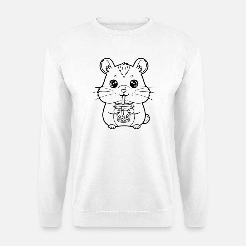 Hamster mit Becher - Unisex Pullover - Weiß