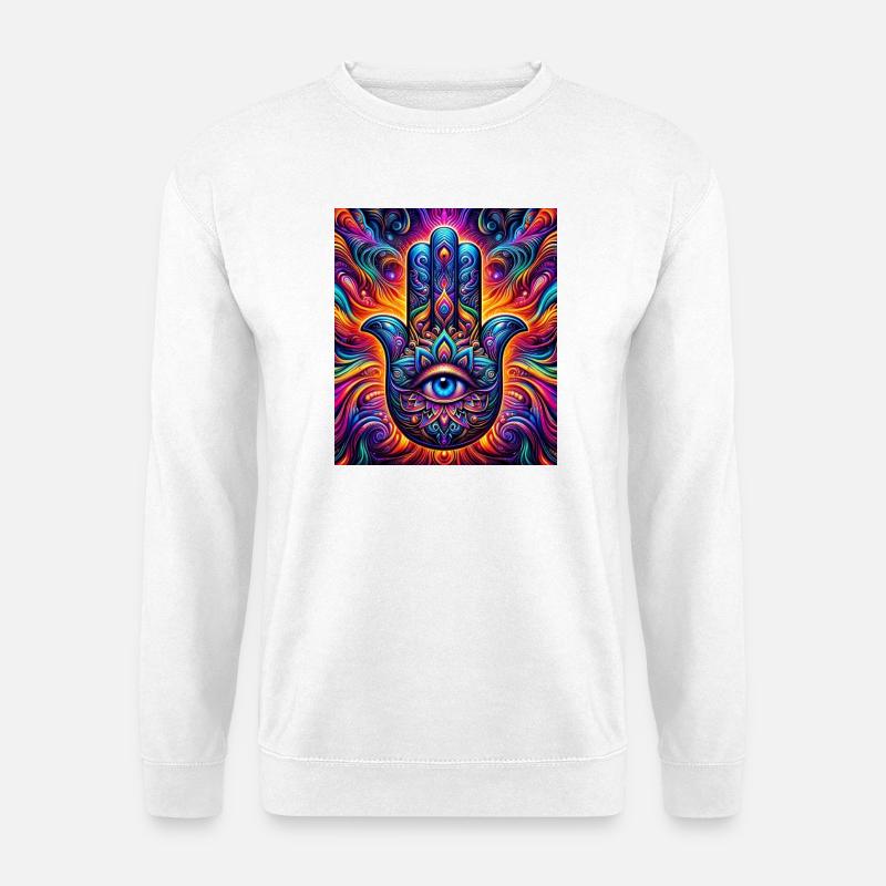 Mandala psychédélique Hamsa Œil Main-Œil - Sweat-shirt Unisexe - blanc