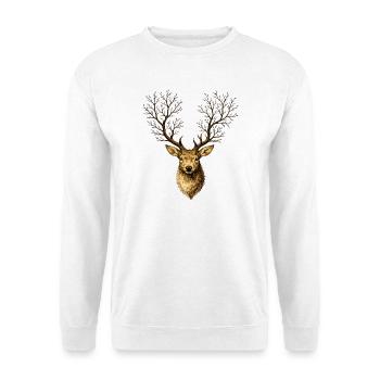 Hirschkopf mit Baumgeweih – Mystischer Waldgeist - Unisex Pullover - Weiß - Vorne
