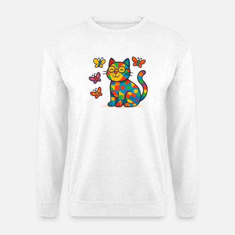 Patchwork Cat and Butterflies - Unisex Sweatshirt - white