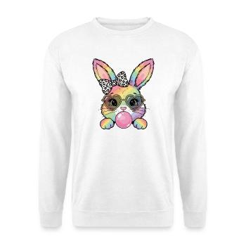 Niedlicher Regenbogen Hase mit Sonnenbrille - Unisex Pullover - Weiß - Vorne