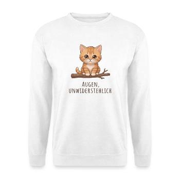 Unwiderstehliche Kulleraugen süße Katze - Unisex Pullover - Weiß - Vorne - Alina (178cm) & Michal (187cm)