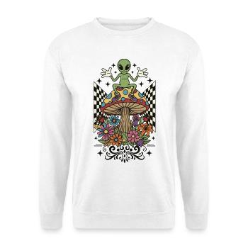 Psychedelische Festival-Hippie-Pilz-Batik-Pilze - Unisex Pullover - Weiß - Vorne - Alina (178cm) & Michal (187cm)